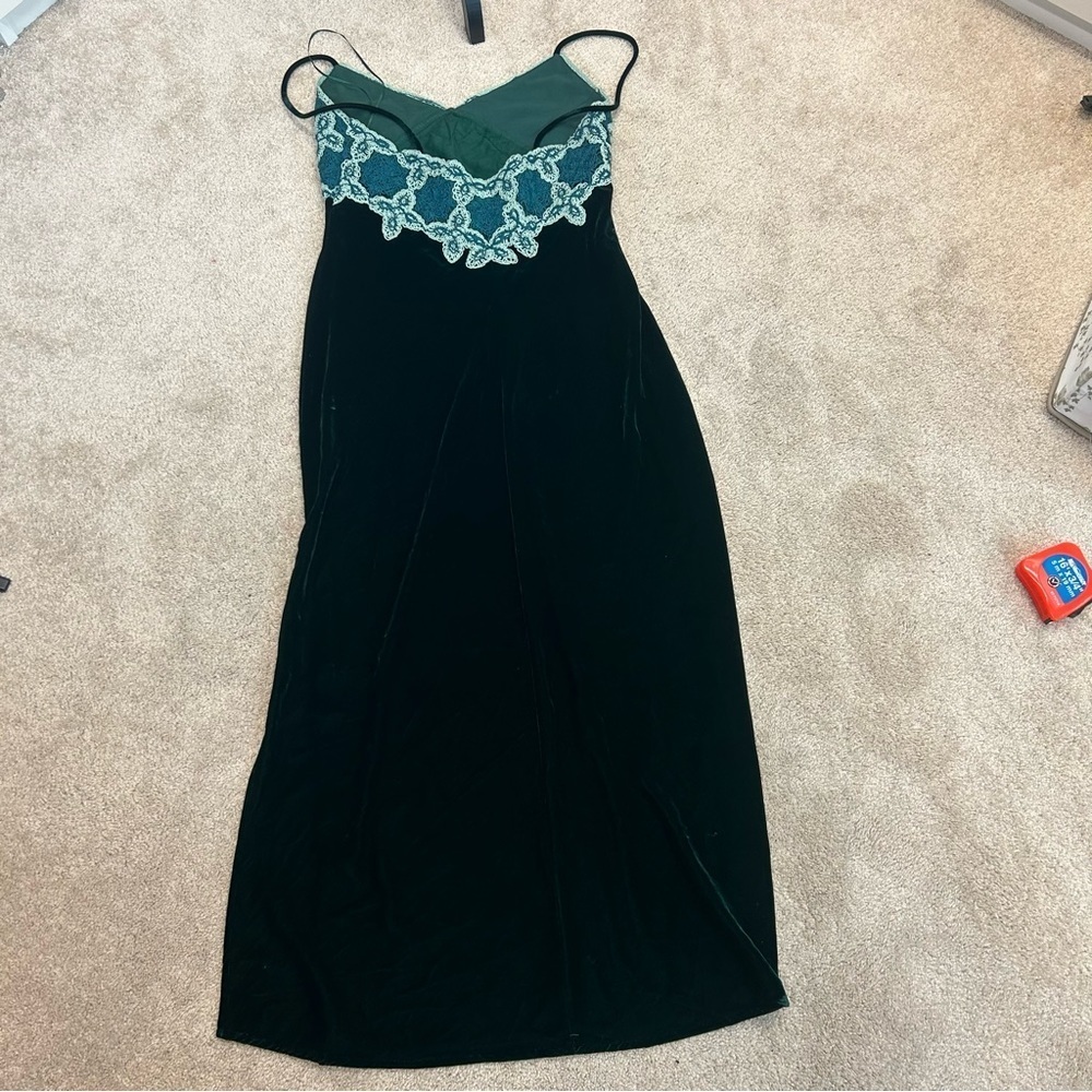 ZARA VELVET & CROCHET MAXI SLIP DRESS DARK GREEN SZ M NWT - Picture 6 of 15